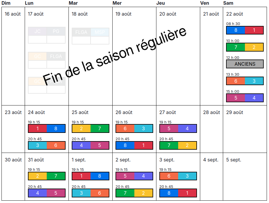 Horaires séries 2026